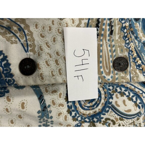 Chicos Paisley Print Cotton Jacket Womens Size S Button Front Beige Blue - Picture 8 of 10